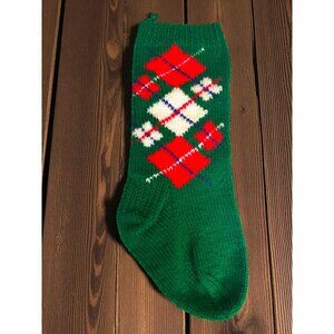 Vintage Argyle Knit Christmas Stocking Green 22x7
